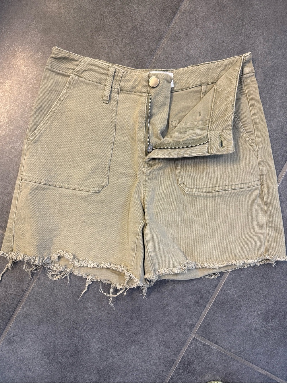 Dear John Olive Utility Frayed Hem Shorts